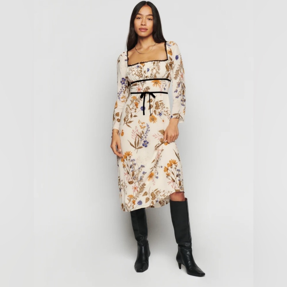Reformation Pennie Floral Long Sleeve Midi Dress, Size 4 NWOT